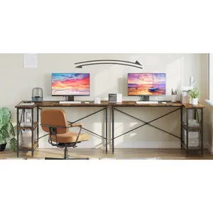 L-Shaped Desk (120 or 140cm x 90cm) Corner Desk with Adjustable Shelves by Aliff Rustic Brown / 74cm H x 140cm W x 90cm D