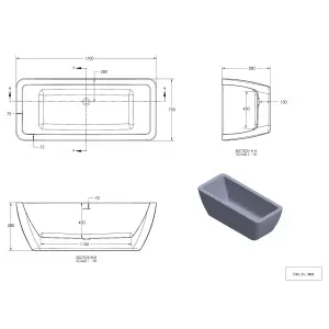 GoodHome Merkys Gloss White Acrylic Freestanding Rectangular Double ended Bath (L)1700mm (W)750mm