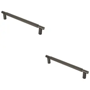 2 PACK - Luxury T Bar Knurled Pull Handle - 450mm Matt Bronze - Kitchen Door Cabinet