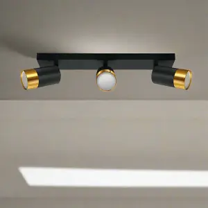 CGC PUZON Black & Gold GU10 Adjustable Triple Three Head GU10 Ceiling Spotlight Bar Light