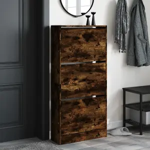 Berkfield Shoe Cabinet Smoked Oak 60x21x125.5 cm Engineered Wood