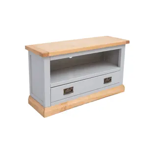 Bomporto Light Grey 1 Drawer TV Cabinet Brass Drop Handle