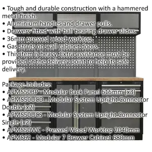 Premium Garage Storage System with Pressed Wood Worktop - 2040mm x 485mm x 2000mm