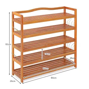 Costway 5-Tier Wood Shoe Rack Solid Shoe Storage Shelf Organizing Unit w/ Side Hooks