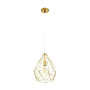 EGLO Carlton Gold Metal 1 Light Ceiling Pendant, (D) 31cm