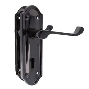 Ashford Door Handle Key Lock Scroll Lever - Black Nickel Key Lock Hinge Pack