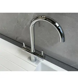 Liquida W03CH Swan Neck Swivel Spout Twin Lever Chrome Kitchen Mixer Tap