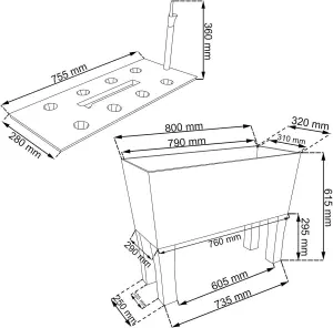 URBNLIVING Height 61.5cm White Colour Raised Medium Rattan Flower Bed Pot Planter Patio Trough Watering System on Legs