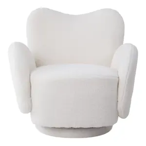 360-degree Upholstered Teddy Fleece Swivel Chair for Living Room,Bedroom,Off-white