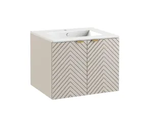 Bathroom Vanity Sink Basin 600mm Modern Wall Hung Cabinet Herringbone Beige Cara