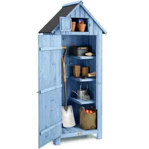 Slim Wooden Outdoor Storage Shed - Blue