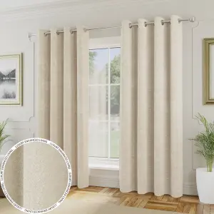 Enhanced Living Royale Cream Room Darkening Boucle Readymade Curtains Pair - 66 x 54 inch (168x137cm)