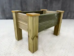 GardenGlow wooden planter, 2-tier grooved surface (L-50cm x D-60cm x H-50cm)