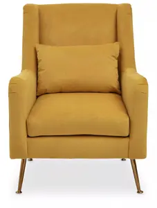 Interiors by Premier Yellow Velvet Armchair for Lounge, Angular Gold Leg Chair with Velvet Upholstery for Living Room, Home