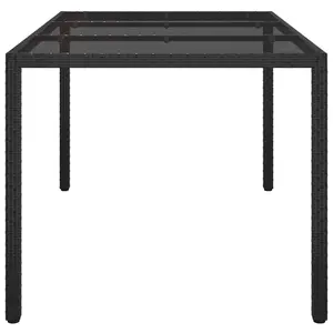 Berkfield Garden Table 150x90x75 cm Tempered Glass and Poly Rattan Black