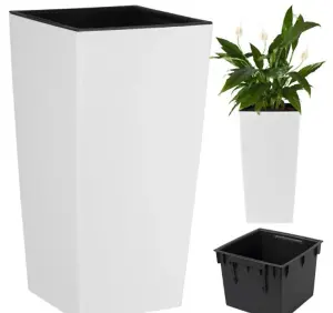 Tall Planter set of 3 Plant Pot Flower with Insert Indoor Outdoor Garden Patio White H32 cm, H 55cm, H75cm