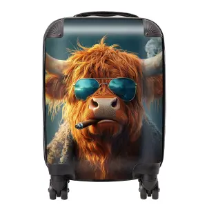 Highland Cow With Glasses Suitcase - Small