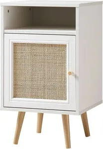 Frances Woven Rattan 1-Door Bedside Table In White - Nightstand - Bedside Cabinets - Daals - Bedside Tables