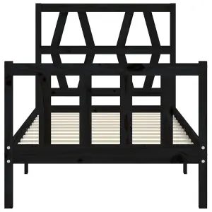 Berkfield Bed Frame with Headboard Black Small Single Solid Wood