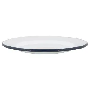 Argon Tableware - White Enamel Dinner Plates - 25.5cm - Navy - Pack of 12