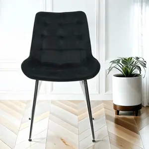 6x Velvita Black Luxury Velvet With Silver Legs Dining Chairs