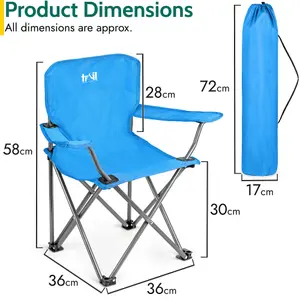 Kids Camping Chair Lightweight Folding Outdoor Childrens Seat With Rucksack Trail - Blue