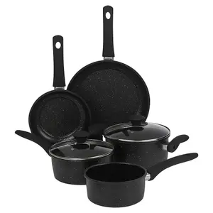 URBNCHEF 24cm Diameter 5 Pcs Casserole Pots Saucepan 3 Frying Pans Forged Carbon Induction Cookware Set