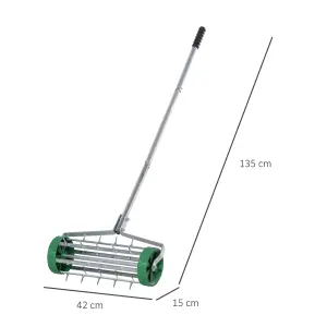 Outsunny Lawn Aerator Outdoor Grass Care Heavy Duty Garden Roller Manual Handle