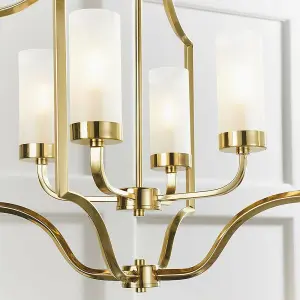 Hanging Ceiling Pendant Light Satin Brass & Frosted Glass 4 Bulb Classic Feature