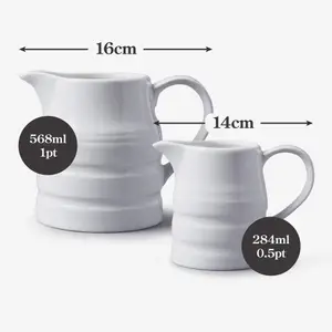 WM Bartleet & Sons Porcelain Traditional Churn Jugs Set of 2, White