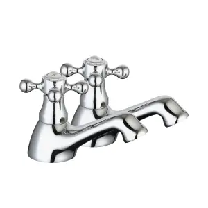 Traditional Bathroom Basin Sink Taps Pair Hot & Cold Cross Head - Chrome