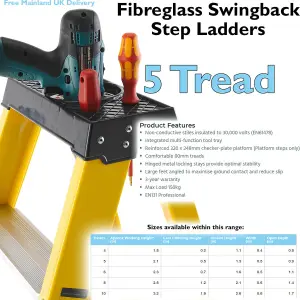 0.9m FIBREGLASS Swingback Step Ladders 5 Tread Professional Lightweight Steps