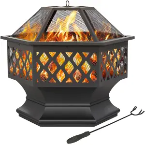 Yaheetech Heavy Duty Hex Fire Pit with Mesh Poker Sides