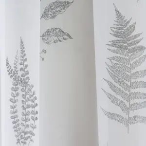 Bracken Grey Leaf Print Linen-Look Voile Panel - Pair 140 x 122 cm (55x48")