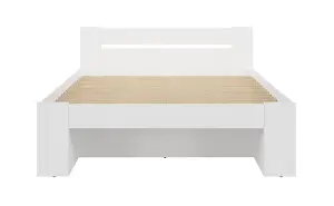 King Size Bedframe Euro 160cm Shelving Storage Solid Wood Slats White Matt Nepo