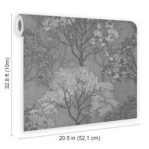 Sublime Woodland Silhouette Mid Grey / Silver Wallpaper