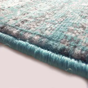 Aqua Blue Grey Traditional Patchwork Living Room Rug 120x170cm