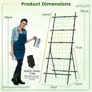 Costway 187cm Tall Garden Trellis for Cucumber Climbing Plants Vertical Plant Support Stand w/ Netting