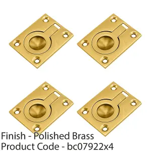 4 PACK - Flush Ring Recessed Pull Handle 63 x 50mm 12mm Depth Polished Brass Sliding Door