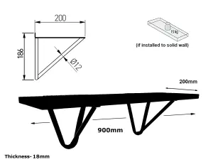 Solid Pine Rustical Shelf Light Oak Black Hairpin Bracket Style 20x90cm