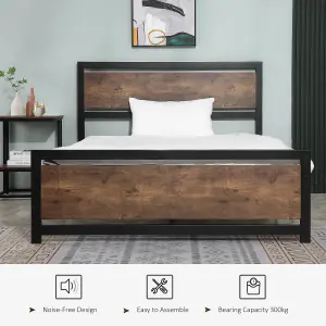 HOMCOM Double Size Metal Bed Frame w/ Headboard & Footboard, 144x195x103cm