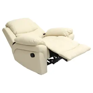 Madison Bonded Leather Recliner Armchair Sofa Home Lounge Chair Reclining Gaming (Cream)