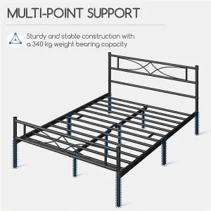 Yaheetech Black 4ft6 Double Metal Bed Frame with Curved Design Headboard and Footboard