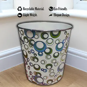 MantraRaj 7.7 Litre Plastic Waste Paper Basket Bin Open-Top Round Trash Can Lightweight Recycling Rubbish Bin (Retro)