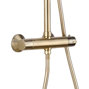 ENKI Dune Brushed Brass Round Thermostatic Shower Head & Handheld 200mm