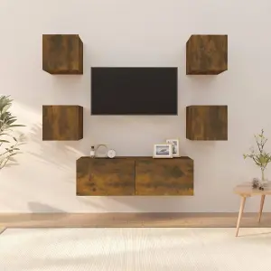 Berkfield Wall-mounted TV Cabinet Set Smoked Oak Engineered Wood