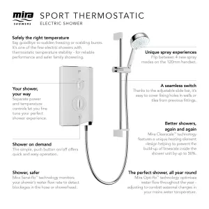 Mira Sport Gloss White Thermostatic Electric Shower, 9.8kW