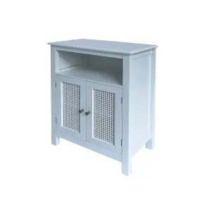 Vera Faux Rattan 2-Door Storage Cabinet,White