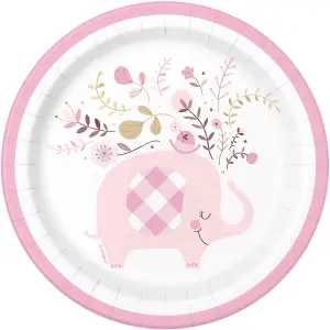 Unique Party Elephant Baby Shower Dessert Plate (Pack of 8) White/Pink (One Size)