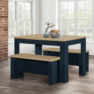 Birlea Highgate Dining Table & Bench Set Navy Blue & Oak